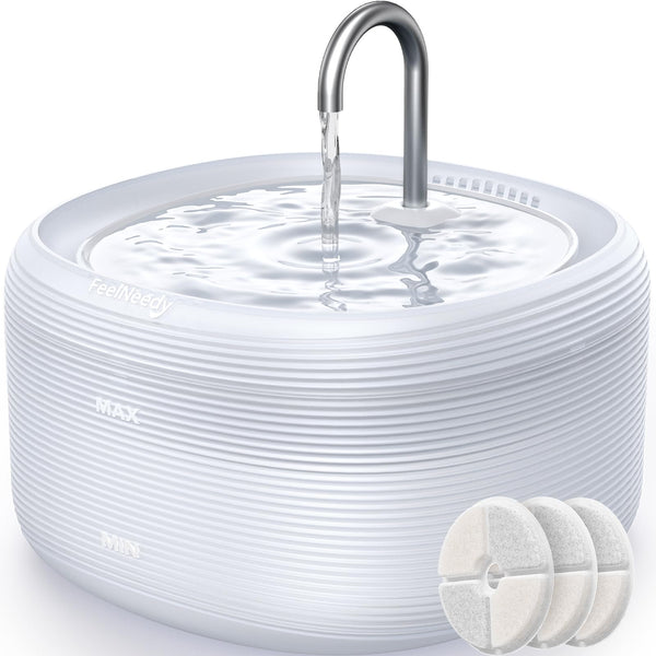 Cat Water Fountain 108 fl oz/3.2L Cat Fountain Automatic Pet Water Fountain for Cats and Dogs Inside with Lock-up Tray Super Slient Cat Drinking Fountain with 3 Filters (FN-W06White)