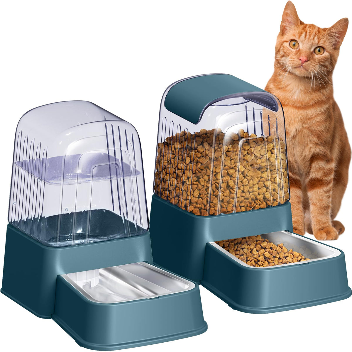 Hipidog Automatic Dog and Cat Food Feeder and Water Dispenser Set with Stainless Steel BowlsGravity Pet Food and Water Feeders100% BPA-FreeLarge Capacity for Cats Dogs Pets