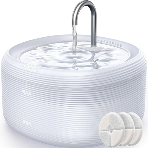 Cat Water Fountain 108 fl oz/3.2L Cat Fountain Automatic Pet Water Fountain for Cats and Dogs Inside with Lock-up Tray Super Slient Cat Drinking Fountain with 3 Filters (FN-W06White)