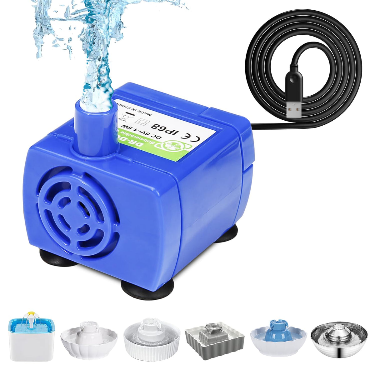 Cat Water Fountain Pump Replacement Pump (No LED light) for Cupcake Ceramic Cat Drinking Fountain Pet Fountain Pump for Water Dispenser Ultra Quiet Cat Dog Drinking Fountain Pump