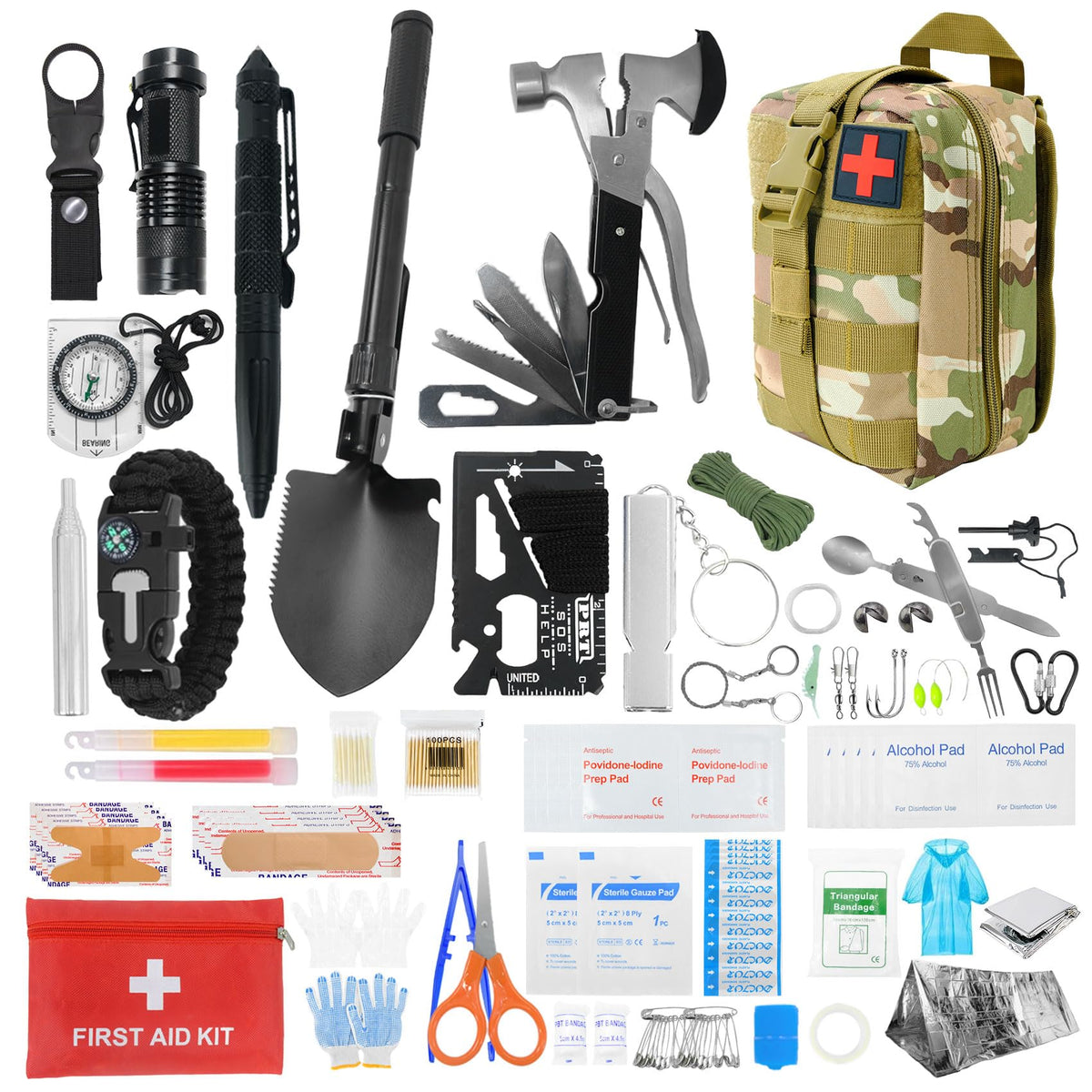 Survival Kits and First Aid Kits - 404 Pcs Emergency Survival Kit Survival Gear and Supplies Tactical Survival Kit for Outdoor Camping Hiking Hunting Earthquake Presents for Men (Green)