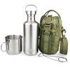 Pubgeer Canteen 42oz Single Wall Water Bottle with 24oz Nested Camping Cup and Carrier Bag Stainless Steel Bushcraft Gear Wide Mouth Water Bottle Survival Gear Water Boiler Self Reliance