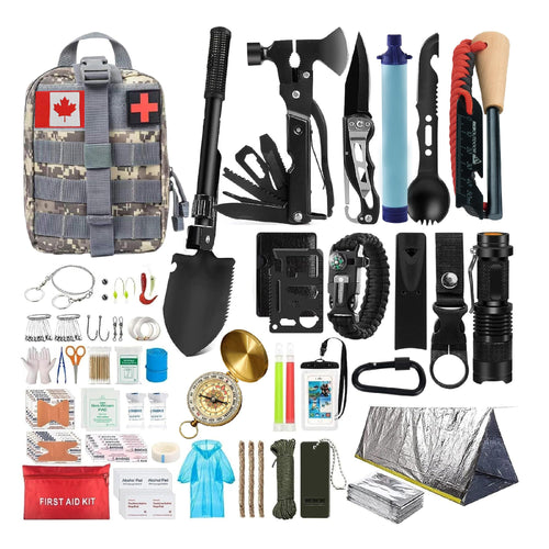 Emergency Survival Kit and First Aid Kit for Outdoor Professional Outdoor Tools for Camping Outdoor Adventure Hiking and Hunting Survival Gear with Molle System (Grey) Beyond-The-Grid