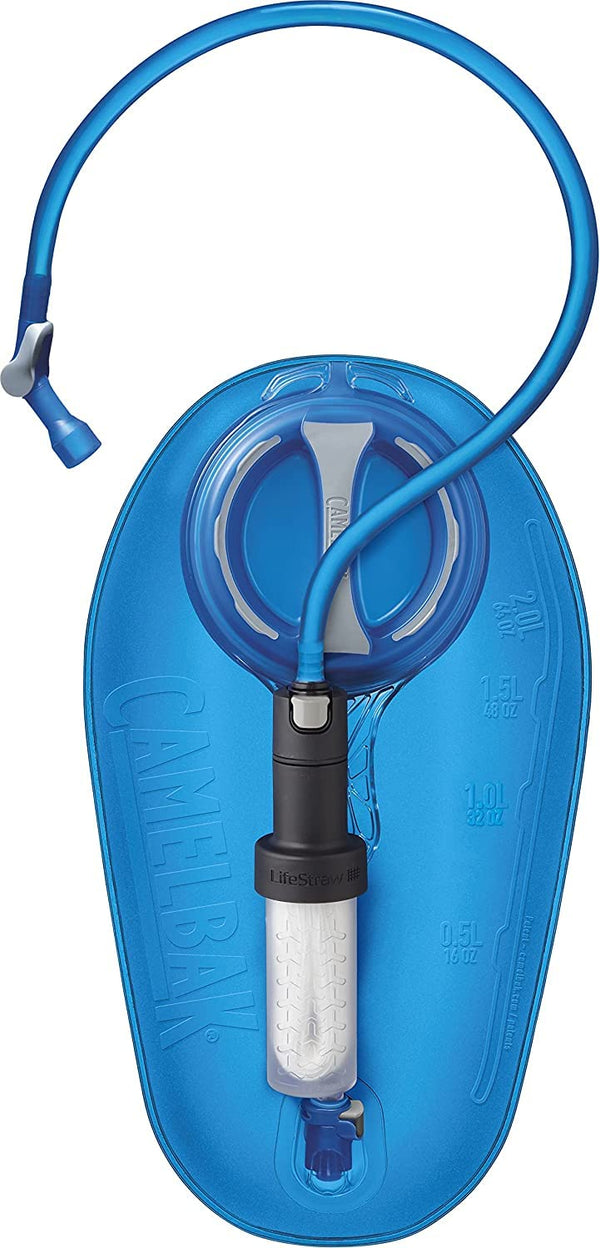 CamelBak Crux 2L Water Reservoir Bladder with Water Filtration Kit Filtered by LifeStraw - For Hiking Backpacking Travel and Emergency Preparedness