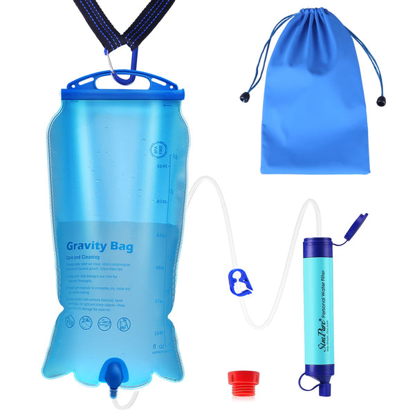 SimPure Gravity Water Filter Portable Gravity-Fed Water Purifier with 3L Gravity Bag Tree Strap BPA Free Survival Gear and Equipment for Camping Hiking Emergency Preparedness